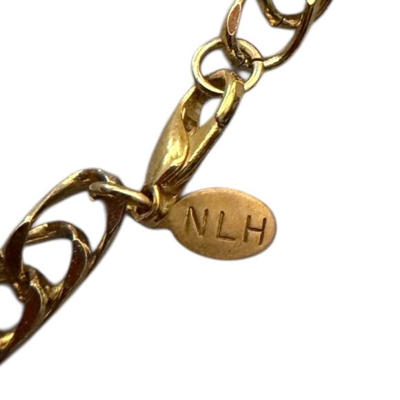 NLH Gold Tone Ribbed Bead Station Rope Chain Necklace 34” Long Statement Vintage - Picture 5 of 6